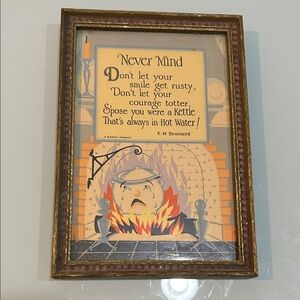 Vintage art deco small Framed Art with Inspirational Quote “Never Mind”